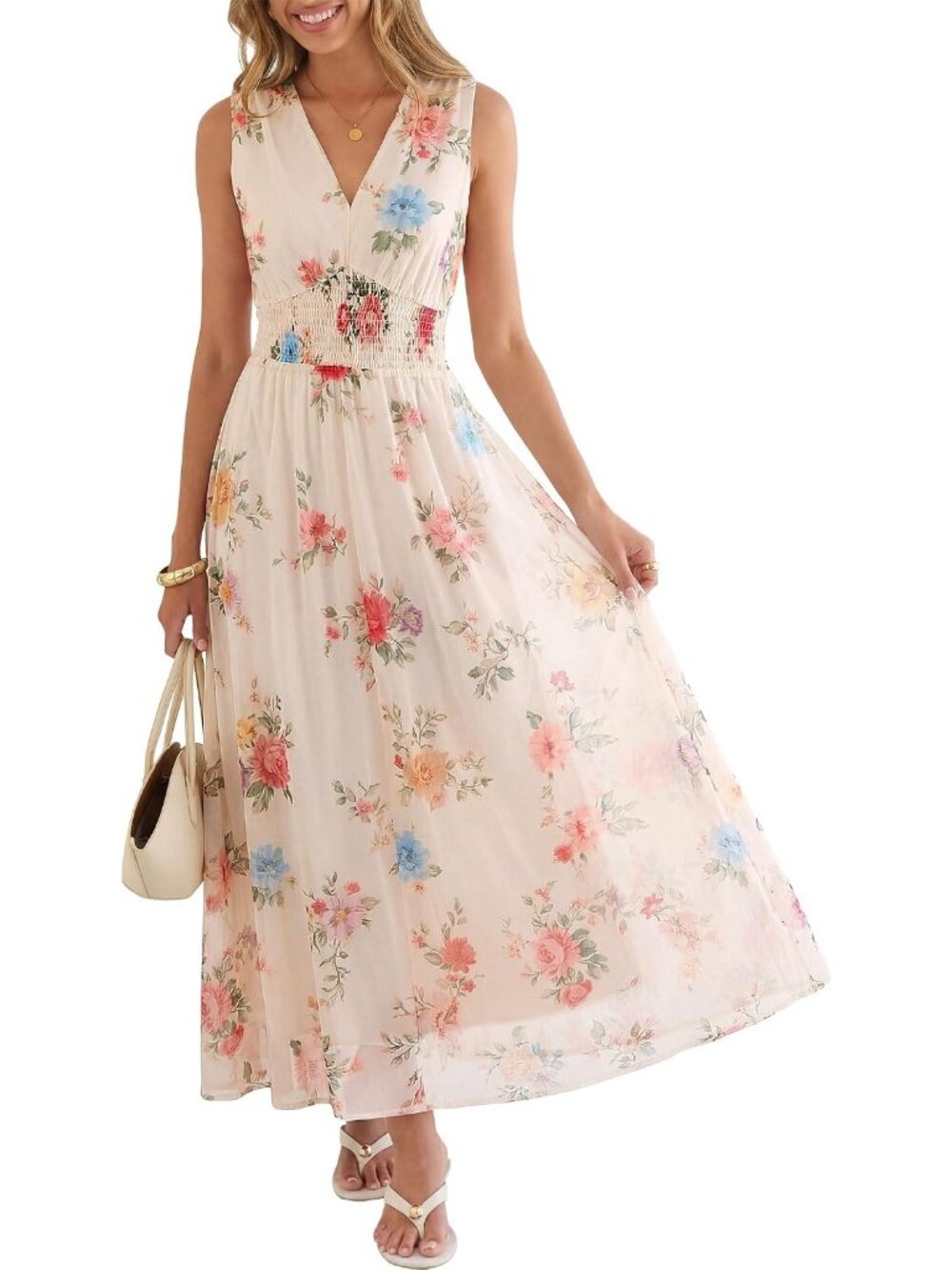 Women's Multicolor Floral Tulle V Neck Sleeveless Wedding Guest Maxi Dress